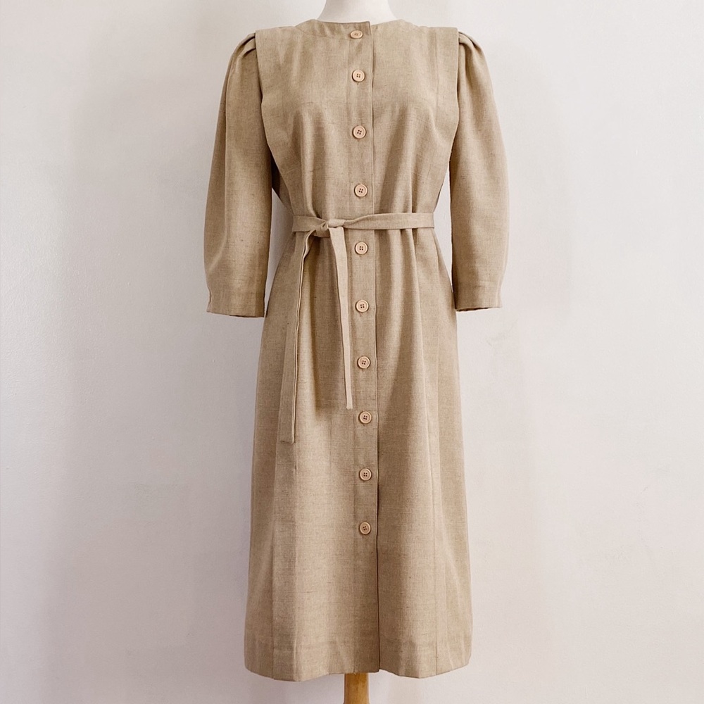 Vintage R&K Originals Classic Beige Button Front Dress